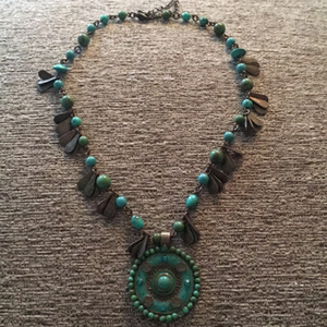 COPPER and turquoise coloured statement necklace